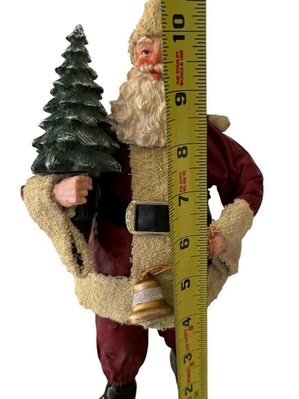 Windsor Collection Fabric Mache Santa 11” Christmas Tree Bell w Box